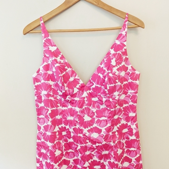 Milly Pink White Daisy Floral Midi Dress - Picture 3 of 10